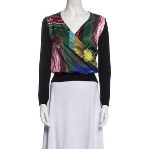 Moschino Boutique Printed V-neck Top Black Multi Size 8